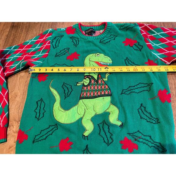 Ugly Christmas Sweater Blizzard Bay Men's Large Timmy The T-Rex Green Red Dino - Picture 7 of 10